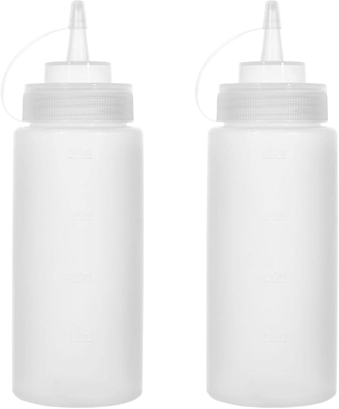 Katfort Squeeze Bottles for Sauces 2 Pack, 16 Ounce Plastic Dressing Squirt Bottles with Cap Lids, Condiment Bottle for Liquids BBQ Dressing Pancake Art Dispenser