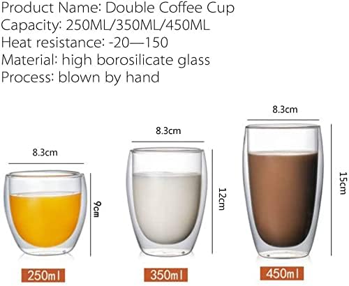Asng Glass Coffee Mugs, Double Wall Insulated Thermal Cups Drinking Glasses For Tea/Coffee/Latte/Cappucino/Cafe/Milk (350ML/12oz)