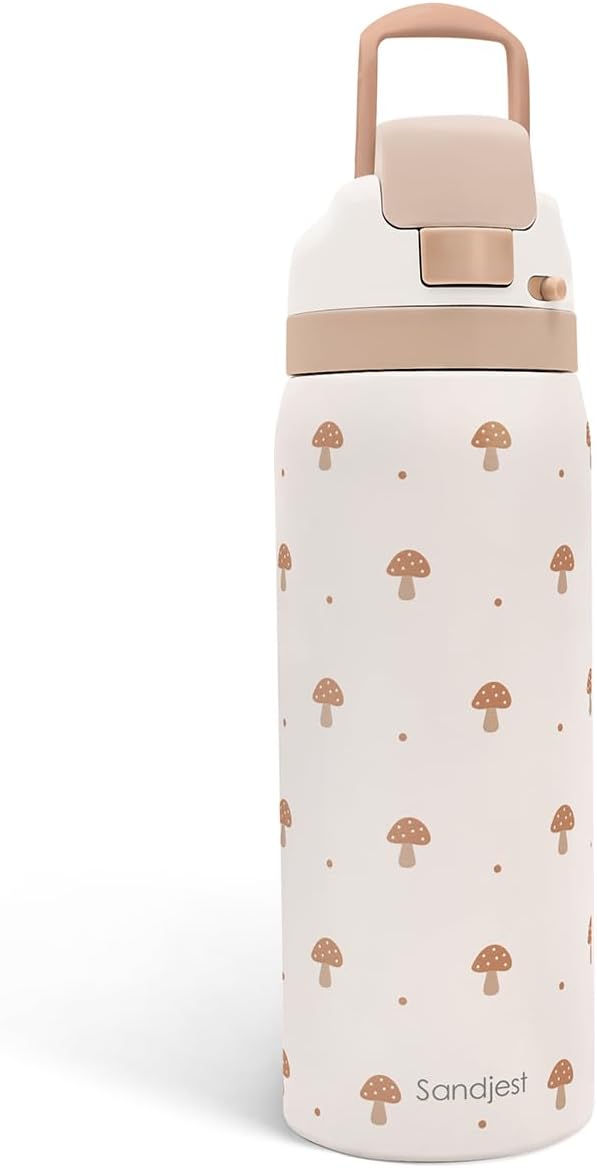 Mushroom Insulated Stainless Steel Water Bottle with Straw for Sports and Travel, 32oz, Gifts for Women Girls Friends Teens Birthday Christmas