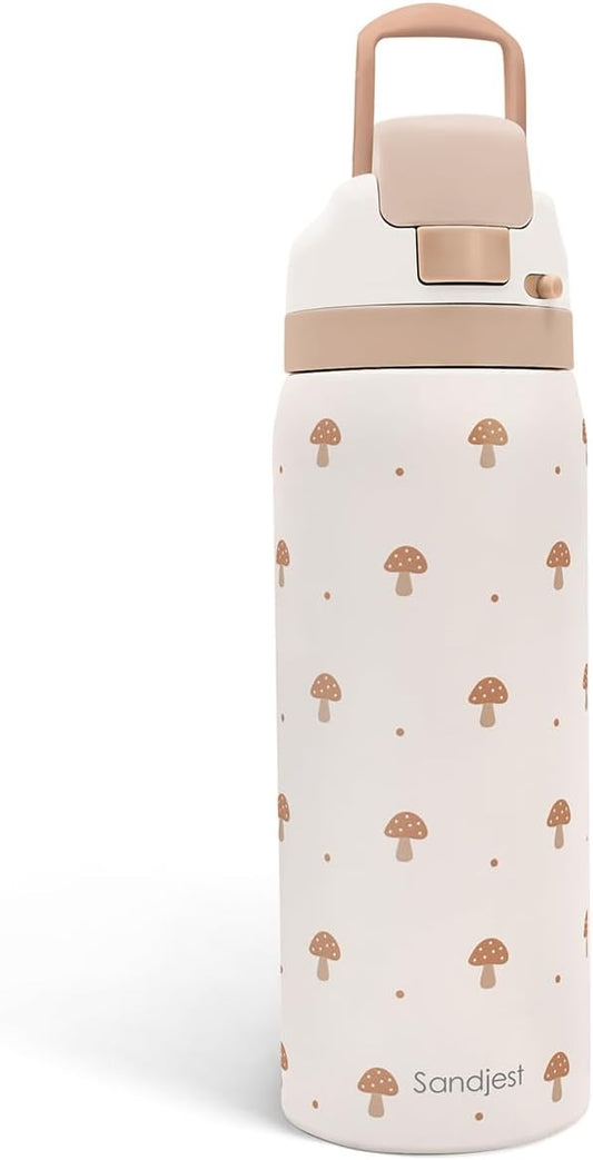 Mushroom Insulated Stainless Steel Water Bottle with Straw for Sports and Travel, 32oz, Gifts for Women Girls Friends Teens Birthday Christmas
