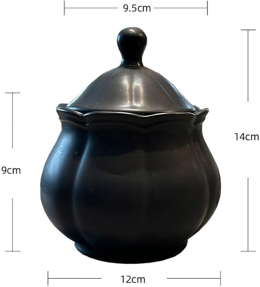 WAIT FLY Vintage Embossed Ceramic Sugar Bowl with Lid, Sugar Container, Sugar Jar for Kitchen Countertop, Coffee Bar-Black-Sugar Bowl