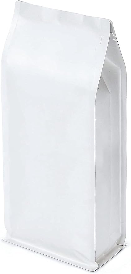 White Kraft Paper Stand Up Coffee Bag/Flat Bottom Coffee Pouch with One Way Degassing Valve and Reusable Side Zipper(Pull Tab to Open) (35oz, 2.2lb, 50 Pieces)