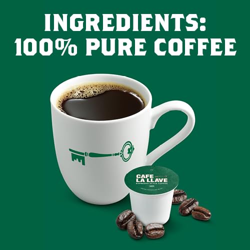 Cafe La Llave 72 Count Dark Roast Coffee Pods, Espresso Style, Compatible with Keurig Brewers, Single Serve Rich Bold Flavor