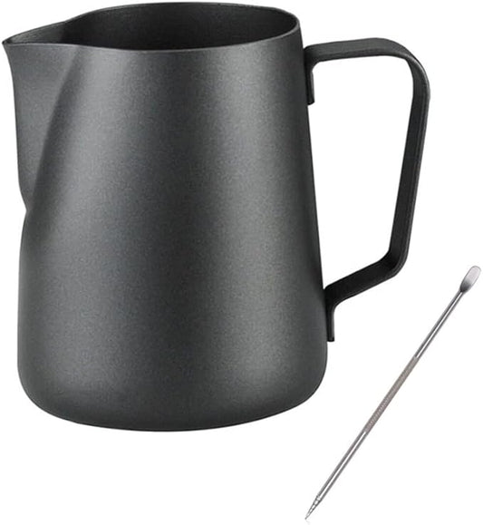 Espresso Milk Frothing Pitcher, 12 oz 20 oz, Stainless Steel Milk Jug Milk Frother Cup, Inner and outer coating, For Latte Art Coffee Machine Tool Steaming Pitcher(12 oz, Black)