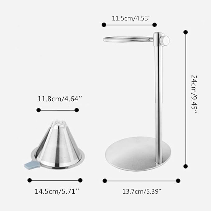 Adjustable Stainless Steel Pour Over Coffee Maker Station Stand With Reusable Double Filter Freestanding Drip Cone Brewer Directly Into Mug Cup Adjustable Stainless Steel Coffee Brewer