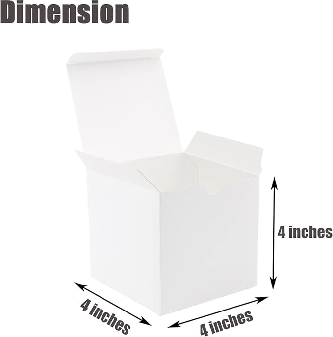 Frantis White Gift Boxes, 24 Pack 4x4x4 inch Small Gift Boxes with Lids for Weddings, Christmas, Ornaments, Bridesmaid Boxes Easy to Assemble Includes 24 Thank You Stickers