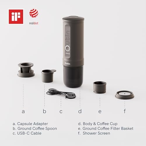 OutIn Nano Portable Electric Espresso Machine with Fino Portable Electric Coffee Grinder, White & Forest Green