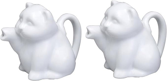 HIC Kitchen Mini Cat Creamer With Handle, Fine Porcelain, 2-Ounce, For Serving Milk, Cream, Syrup, Dressings, And Sauces, Set of 2