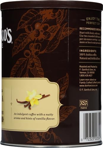 Don Francisco's Premium Vanilla Nut Ground Flavored Coffee: Rich, Aromatic 100% Arabica Beans - Family Crafted for a Delightful Morning Brew (12 oz Can) (Pack of 2)