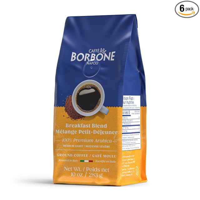 Caffè Borbone Breakfast Blend, Medium Roast Ground Coffee, 10 oz bag (6 Pack)