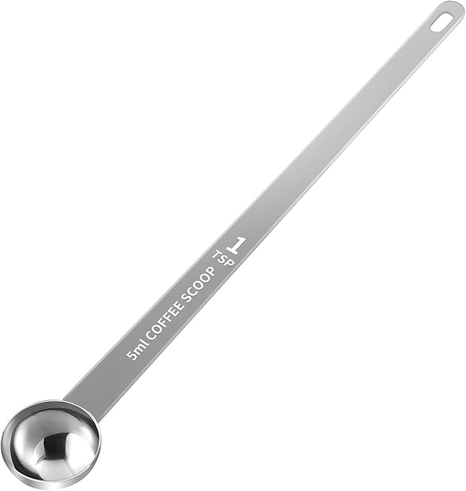 1PCS 1 Teaspoon Coffee Scoop, 9" Long Handle Measuring Spoon, 1tsp (5 ml) Stainless Steel Scooper