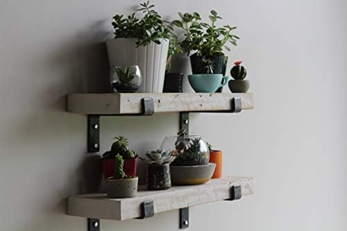 Urban Legacy Accent Shelves | Reclaimed Barn Plank | Set of 2 with Full Brackets (White Wash 24"x 7"x 2")