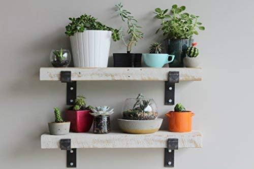 Urban Legacy Accent Shelves | Reclaimed Barn Plank | Set of 2 with Full Brackets (White Wash 24"x 7"x 2")
