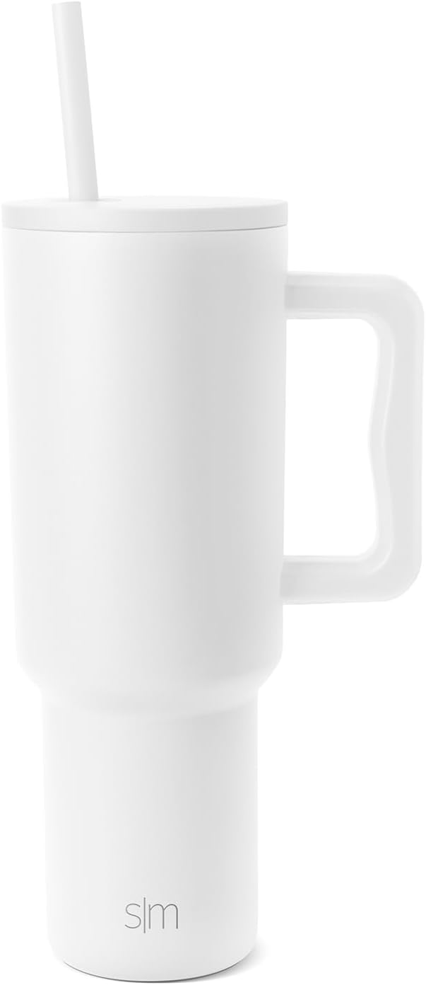 Simple Modern 40 oz Trek Tumbler with Handle and Straw Lid | Cup Holder Friendly Insulated Stainless Steel Travel Mug | Winter White