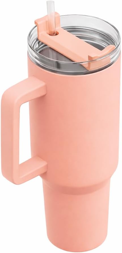 The FaarSky 40 oz Insulated Travel tumbler with lid and straw, 12 Hours Hot & Cold, Vacuum Insulated Stainless Steel, Leak-Proof Lid, (Salmon Pink)