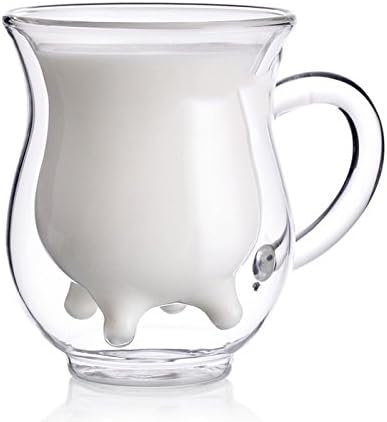 Double Wall Glass Cup - Creative Cup Cute Calf Insulated Mugs Thermo Coffee Milk Cups Creamer Pitcher (250 ml/8.45 oz)