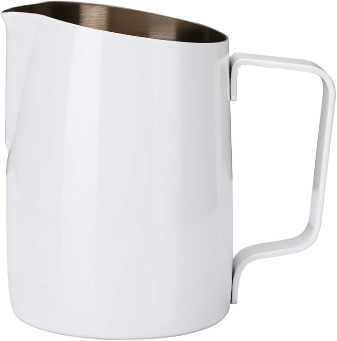 Espresso Steaming Pitcher, Espresso Milk Frothing Pitcher Stainless Steel, Coffee Latte Art Cup 14.2 OZ (420ml) White