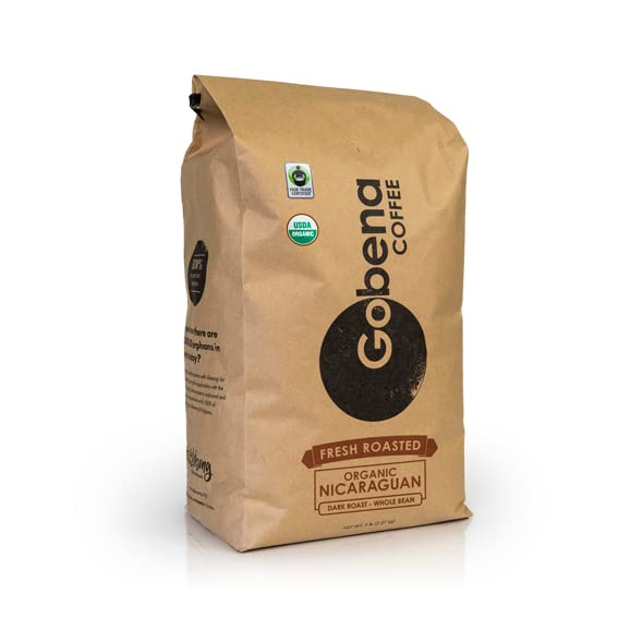 5lb Fair Trade Organic Certified Nicaraguan Whole Bean Dark Roast Coffee, 100% Arabica Specialty Coffee, 80 ounces, 5 pounds, Bulk Coffee