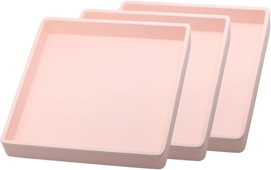 Small Square Tray (5.9 inch) 3 Pack, Durable Pink Tray for Desserts & Organization, Lightweight for Coffee, Drinks, Party, Seasoning, Perfume and Display.
