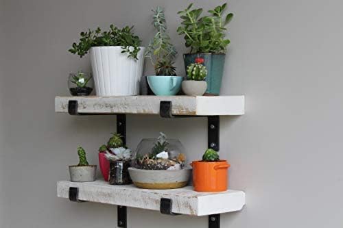 Urban Legacy Accent Shelves | Reclaimed Barn Plank | Set of 2 with Full Brackets (White Wash 24"x 7"x 2")