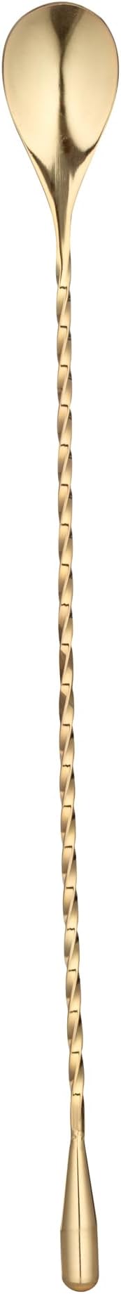 Restaurantware Bar Lux 12 Inch Bar Spoon 1 Corkscrew Handle Cocktail Stirrer Spoon - Long Commercial Gold-Plated Stainless Steel Cocktail Mixing Spoon For Stirring And Mixing