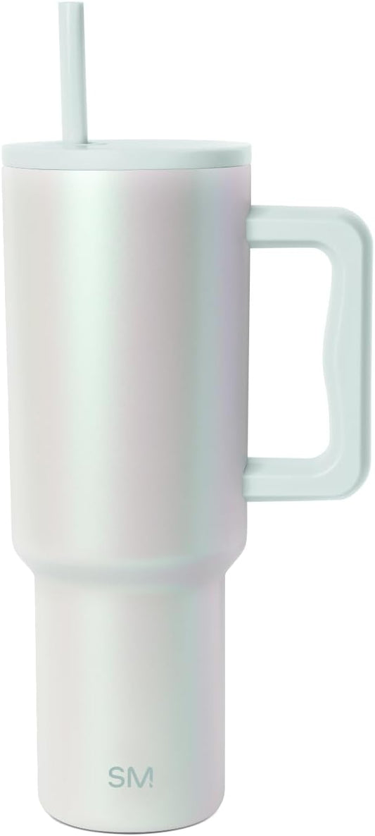 Simple Modern 40 oz Trek Tumbler with Handle and Straw Lid | Cup Holder Friendly Insulated Stainless Steel Travel Mug | Spring Air Pearl