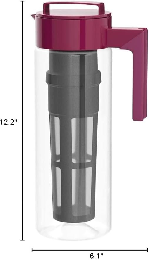 Takeya Flash Chill Iced Tea Maker - Versatile Tea Brewer for Loose/Bagged Tea - Patented Flash Chill Tech Hot/Cold Use BPA-Free Tritan Dishwasher Safe - Airtight Lid Made in USA - 2 Quart/Raspberry