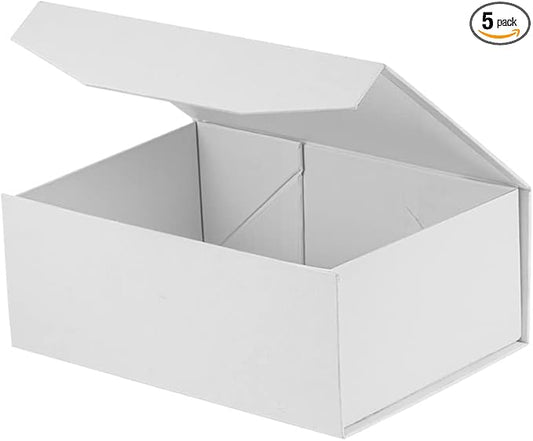 5PCS White Gift Box 9.5x7x4 Inches, Sturdy Gift Box with Lid for Gift Packaging, Foldable Magnetic Closure Storage Boxes Rectangle Collapsible Box (White/5PCS)