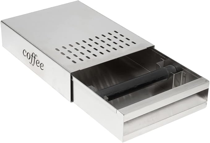 Restaurantware Restpresso 13.5 x 9.75 x 3.75 Inch Espresso Knock Box 1 Vented Coffee Knock Box - Detachable Drawer Silicone Knock Bar Silver Stainless Steel Coffee Grounds Knock Box Durable