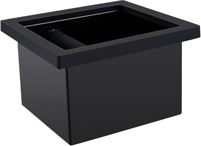 Espresso Knock Box Chute, Stainless Steel Built-in Desktop Coffee Knock Box with Detachable Rubber Rod, Rectangle Bottomless Espresso Knock Box (Black)
