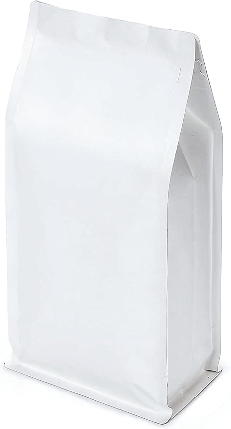 White Kraft Paper Stand Up Coffee Bag/Flat Bottom Coffee Pouch with One Way Degassing Valve and Reusable Side Zipper(Pull Tab to Open) (4oz, 0.25lb, 50 Pieces)