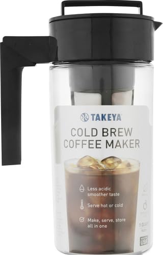 Takeya Tritan Cold Brew Coffee Maker - Airtight Pitcher with Leak-Free Lid - BPA-Free Cold Brew Maker with Silicone Handle - Dishwasher-Safe Pitcher for Homemade-Cold-Brew - 1 Quart,Black,(Pack of 4)