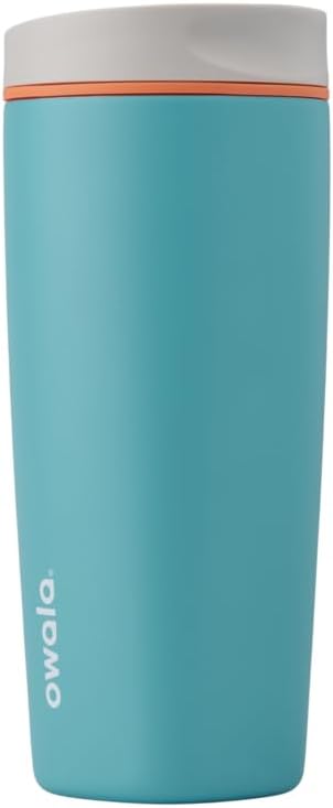 Owala SmoothSip Slider Insulated Stainless Steel Coffee Tumbler,Reusable Iced Coffee Cup,Hot-Coffee Travel Mug,BPA Free 20 oz,Grey/Blue (Beachy Breeze),(Pack of 8)