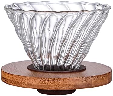 Gute Glass Coffee Dripper/Filter - Cone Glass Pour Over Coffee Dripper with Bamboo Stand, 1-4 Cups Drip Coffee Maker Funnel Accessories for Home, Office
