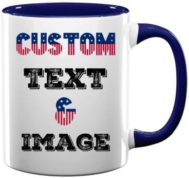 Custom Coffee Mug with Photo, Text, or Logo | Personalized Ceramic Mug 11oz | Customizable Gift for Men, Women | Unique Gift for Birthdays, Holidays, Christmas | White - Blue