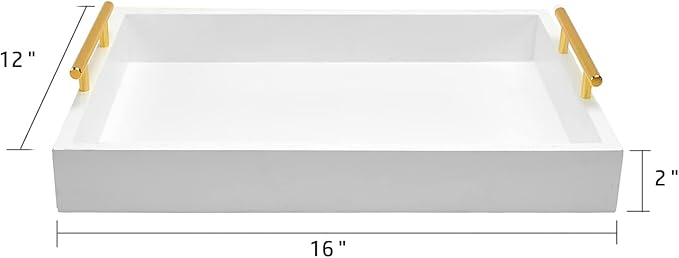 16"x12" Serving Trays with Handles, White Decorative Serving Tray, Ottoman Trays, Living Room, Bathroom, and Outdoors Decorative Trays (White)