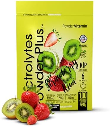 PowderVitamin Electrolytes Powder Plus (100 Servings) Strawberry Kiwi Electrolyte Powder Zero Calorie Keto,0 Sugar, No Maltodextrin,1000mg Potassium,120mg Calcium,120mg Magnesium, Hydration Powder
