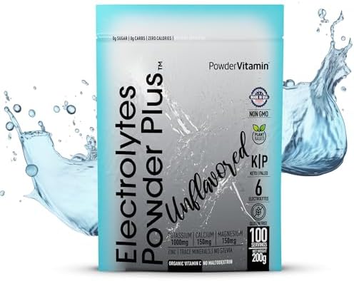 PowerVitamin Unflavored Electrolytes Powder No Sugar for Daily Energy - Keto Electrolytes - Hydration Powder with 1000mg Potassium, 120mg Calcium, Magnesium, No Stevia, 100 Servings