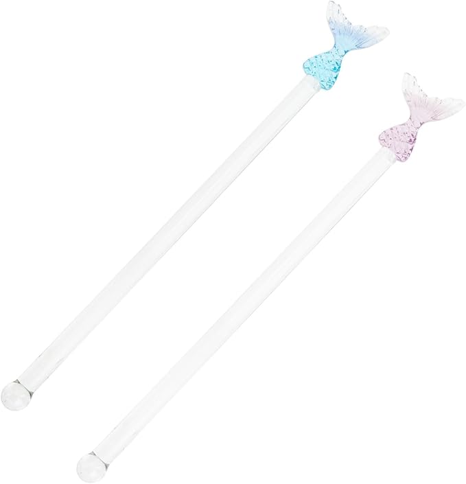 Glass Coffee Stir Stirrers Long Handle Mermaid Design Glass Mixing Rods for Home Bar Cocktail Drinks Coffee Tea Juices 2pcs Set