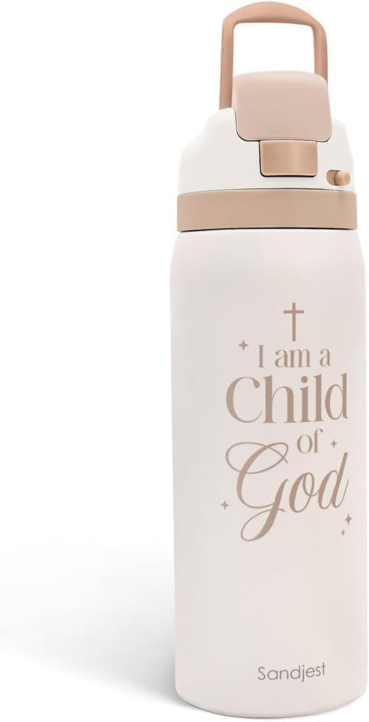 Christian Insulated Stainless Steel Water Bottle with Straw for Sports and Travel, Child of God, 32oz, Gifts for Women Girls Friends Teens Birthday Christmas