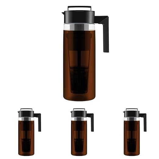 Takeya Tritan Cold Brew Coffee Maker - Airtight Pitcher with Leak-Free Lid - BPA-Free ColdBrew Maker with Silicone Handle - Dishwasher-Safe Pitcher for Homemade-Cold-Brew - 2 Quart,Black,(Pack of 4)