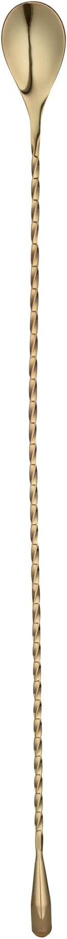 Restaurantware Bar Lux 16 Inch Bar Spoon 1 Corkscrew Handle Cocktail Stirrer Spoon - Long Commercial Gold-Plated Stainless Steel Cocktail Mixing Spoon For Stirring And Mixing