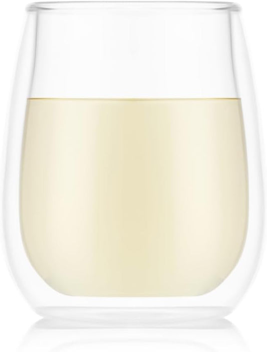 Bodum Skal Chardonnay Glass, Double Wall, High-Heat Borosilicate Glass, Set of 2