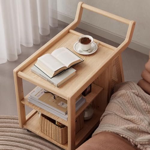 Sofa Side Table,Coffee Station Table on Wheels,Movable Coffee Bar Stand Cart with Storage 3 Tier Wood Coffee Table,for Home Kitchen, Entryway, Living Room,Dining Room