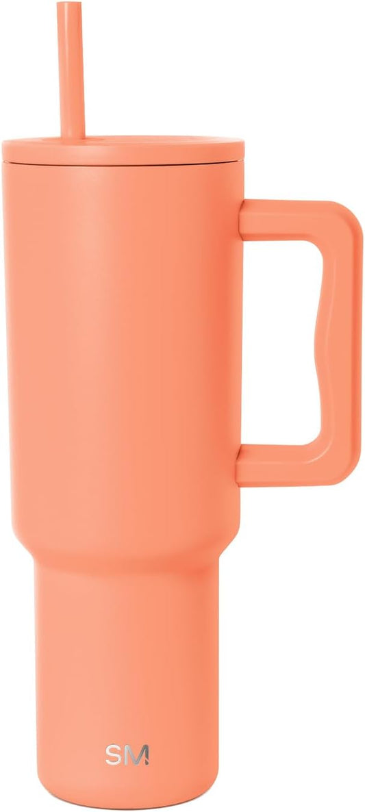 Simple Modern 40 oz Trek Tumbler with Handle and Straw Lid | Cup Holder Friendly Insulated Stainless Steel Travel Mug | Mango