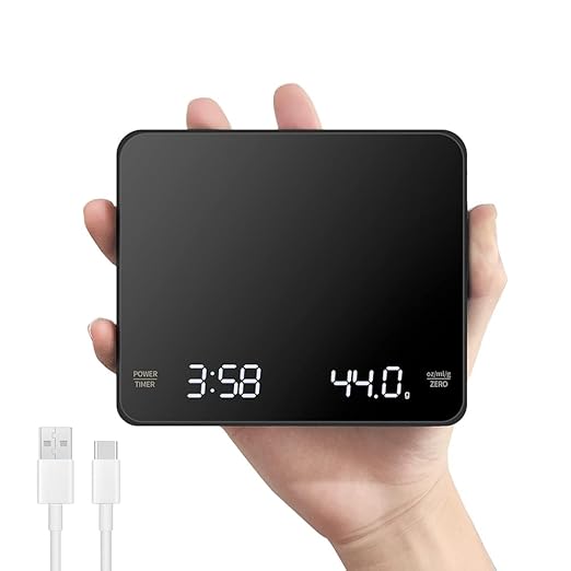 OBEST Mini Coffee Scale with Timer, Portable Kitchen Food Scale with Invisible Screen Rechargeable Digital Coffee Scale Espresso Scale with Timer 3kg/0.1g Precision Scale Black