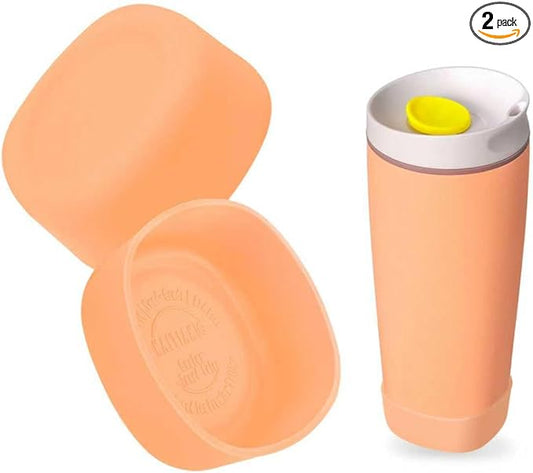 2pcs Silicone Boot for Owala SmoothSip Slider Coffee Tumbler 20oz 12oz, Anti-Slip Sleeve for Travel Coffee Mug, Protective Accessories for Owala BPA Free (Peach Keen)