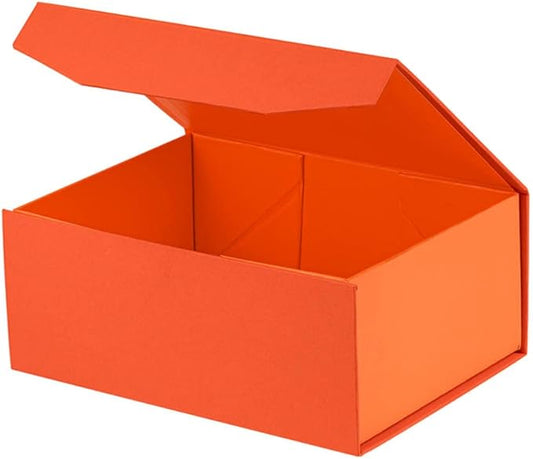 Upgrade 1PCS Orange Gift Box 9.5x7x4 Inches, Sturdy Gift Box with Lid for Gift Packaging, Foldable Magnetic Closure Storage Boxes, Bridesmaid Proposal Box, Rectangle Collapsible Box