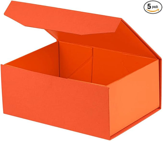 Upgrade 5PCS Orange Gift Box 9.5x7x4 Inches, Sturdy Gift Box with Lid for Gift Packaging, Foldable Magnetic Closure Storage Boxes, Bridesmaid proposal box, Rectangle Collapsible Box