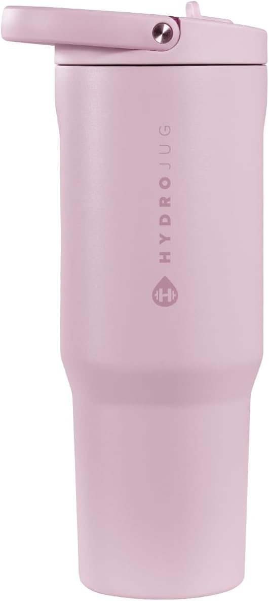 HydroJug Sport - Stainless Steel Tumbler with Straw, Vacuum Insulated, 40oz Leakproof Water Bottle, Ergonomic Design, Reusable, Dishwasher Safe, Rubber Base, Durable for Gym or Outdoors, Sweet Pea